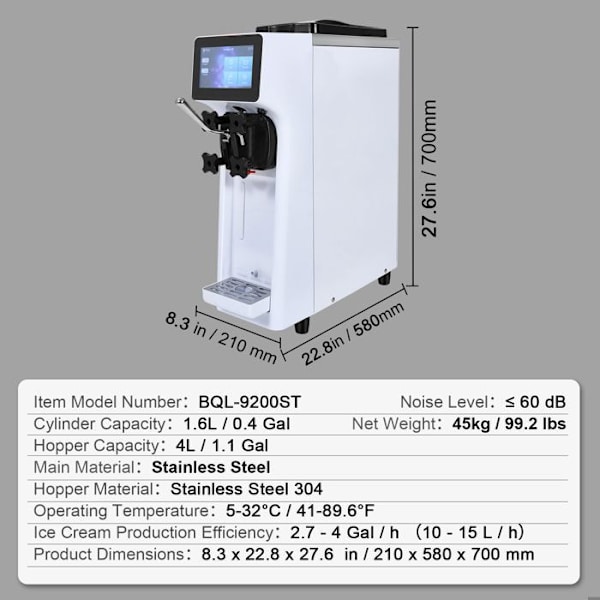 Ismaskine - DUOKU - BQL-9200ST - 10 L/h - 4 L - Rustfrit Stål 201