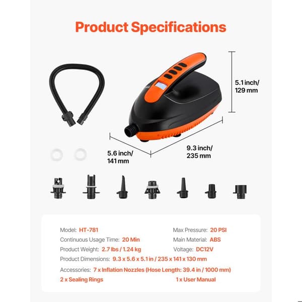 Luftpump - DUOKU - HT-781 - 20 psi - DC 12 V - Blåsgenerator för paddle och båt