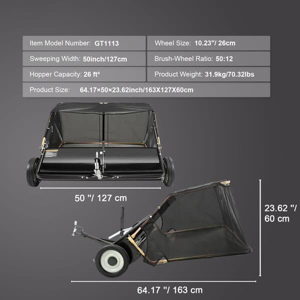 Gräsmatta dragdammare - DUOKU - TC5001F - 127 cm - 736 L - Samlar gräs och löv Svart