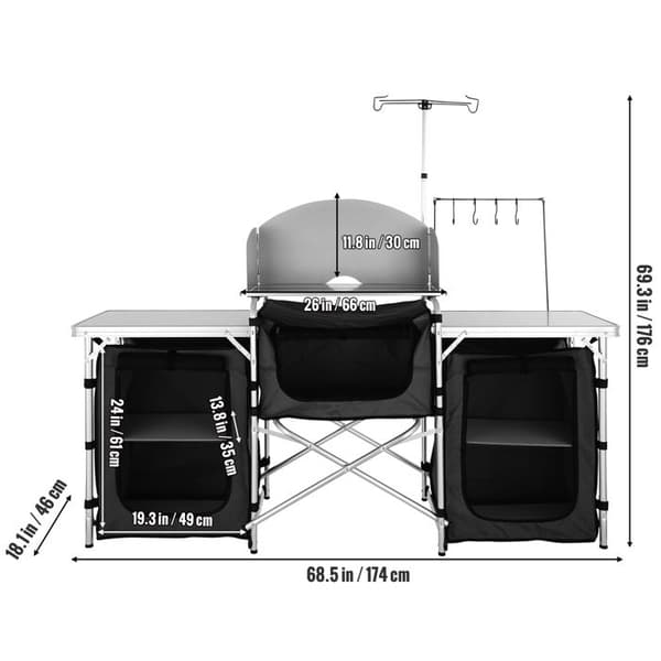 Camping Køkkenbord-Duoku-Udendørs Foldbart Madlavningsbord med Opbevaringspose-Aluminium