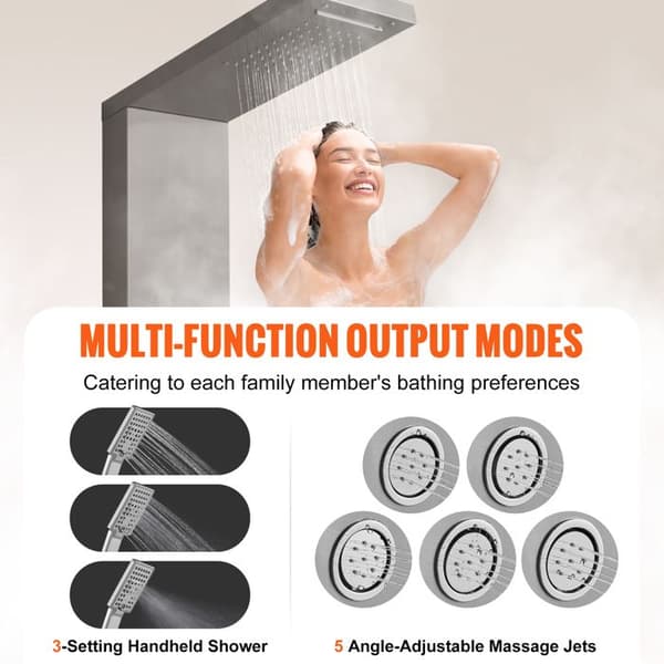 Bruserpanel - DUOKU - 8015FL - Rustfrit Stål - 4 Tilstande - 5 Massagejets