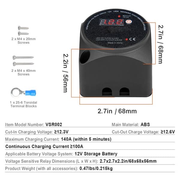 Batteriisolator kit - DUOKU - VSR002 - 12 V - 140 A - Intelligent LCD-skærm