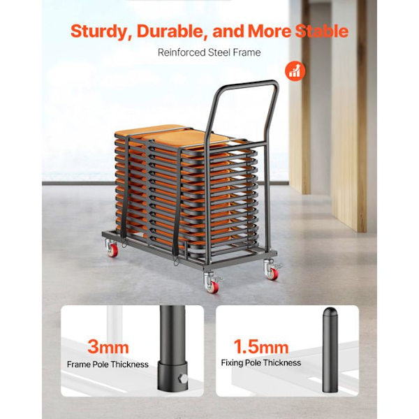 Support til foldestol - Duoku - L-formet stolvogn til 25 stole - Robust metalopbevaringsvogn - Mat sort