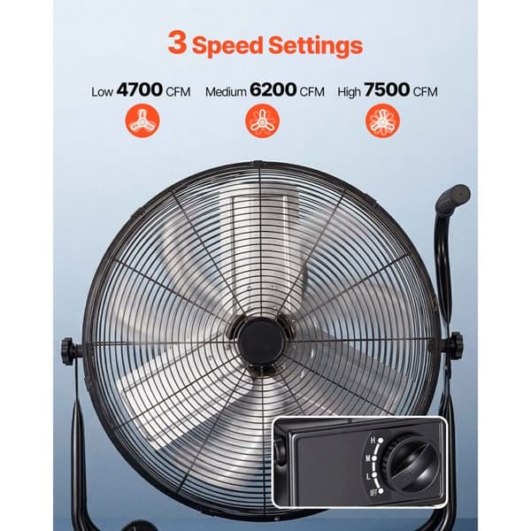 Gulvventilator 60,96 cm - Duoku - Industriel Højhastighedsmodel 12743 m³/h, 3 Hastighedsniveauer, Blade i Aluminiumlegering