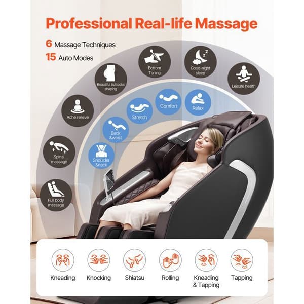 Massage Stol med SL-Rail - Duoku - 4D Inklinerende Relaxationsmassage Stol - Zero Gravity - Yoga Stræk Tilstand