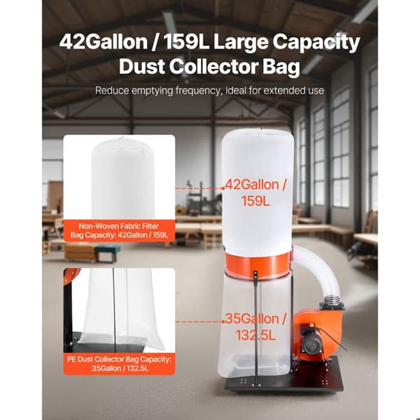 Dammsamlare - DUOKU - DC20001 - 2 HK - 1200 CFM - Påse 132,5 L