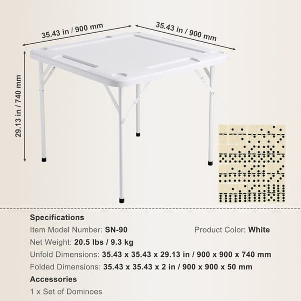 Mahjongbord - DUOKU - Fällbart Fyrkantigt - 4 Spelare - 4 Koppställ - Vit Vit