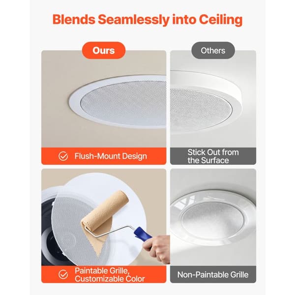 Indbygget Bluetooth Loftshøjttaler 203,2 mm - Duoku - 2-vejs Flush Mount Par, Maksimal Effekt 50 W