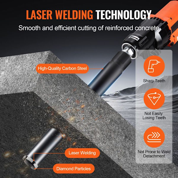 Dry Diamond Wet Core Drill Bit 2 in - 14 in Depth Concrete Core Drill - with Saw Blade