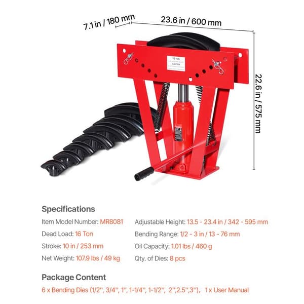 Centrering af hydrauliske rør - Duoku - 16 tons - 8 matriser til rør fra 1/2" til 3"