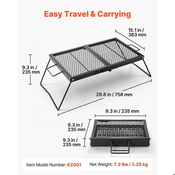 Fällbar Grill 61 cm-Duoku-för Lägereld, Bärbar Grill i Robust Stål, för Matlagning över Öppen Eld vid Camping eller Utomhus