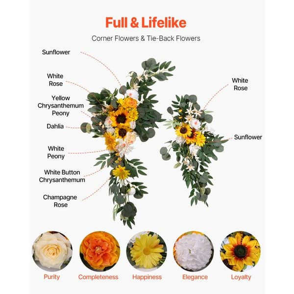 Konstgjorda Blommor - DUOKU - Bröllopsbåge - Gul och Vit - Set med 3 delar - Siden