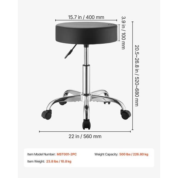 "Taburet med Hjul-Duoku-sæt af 2, Ergonomisk PU Læder Sæde, til Frisørsalon, Klinik og Studio"