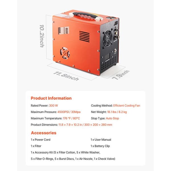 Luftkompressor - DUOKU - PCP-Duoku-300W - 30 MPa - Køleblæser - Automatisk Stop