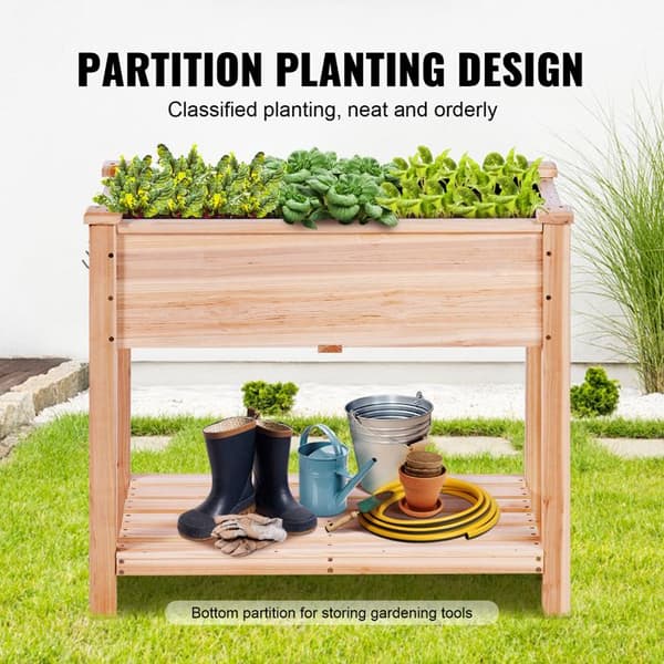 Planterare - DUOKU - Rektangulär - Granträ - 33,9 x 18,1 x 30 tum - 75 kg kapacitet Burlywood