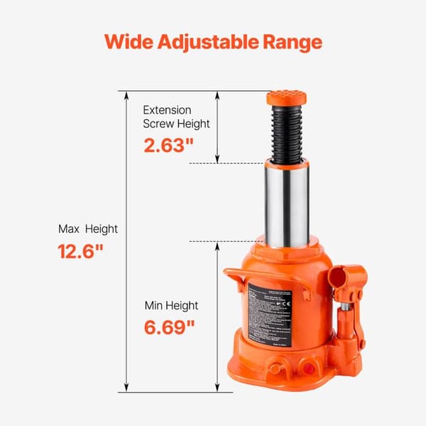 Hydraulisk flaska domkraft - DUOKU - QJD-020S-01 - 20 T - Höjd 170–320 mm - Vikt 7,8 kg