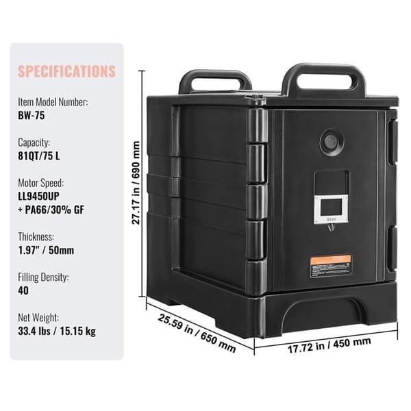 Porte Plateau Isotherme - DUOKU - BW-75 - 81QT - Sort - Ideel til Restauranter