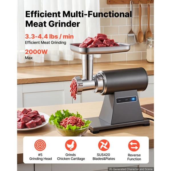 Köttkvarn - DUOKU - MG3655 - 2000W (max) - 1,5–2 kg/min - 3 galler