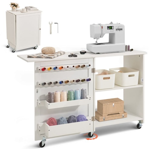 Foldable Sewing Table-Duoku-Multi-functional Sewing Machine Table-With Compact Design-Wheels-Shelves-Storage Trays