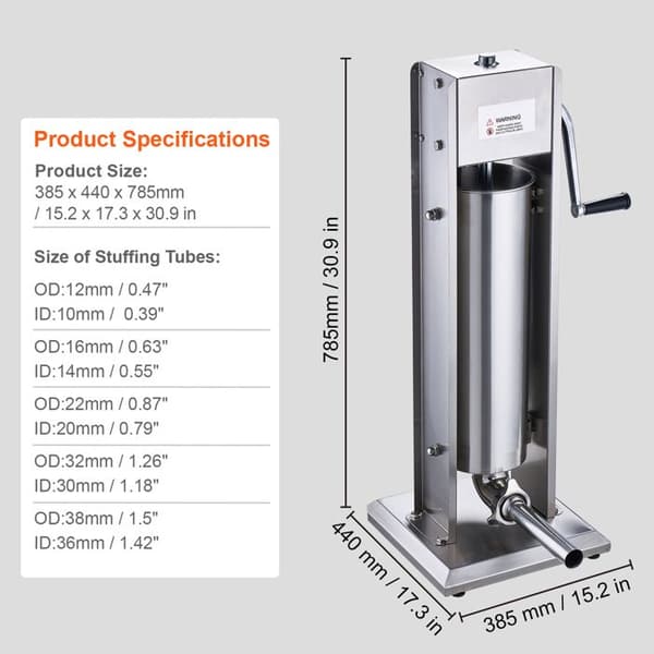 Manuel Pølsepresser - Duoku - 7 L - Rustfrit Stål 304 - Vertikal - 385 x 440 x 785 mm