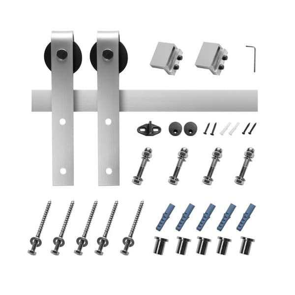Kit til skydedør til lade - Duoku - 183 cm - Holdbart skinner og J-rulle - Børstet nikkel - 150 kg