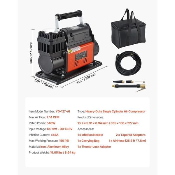 Bærbar luftkompressor - DUOKU - YD-127-AI - 202 L/min - 540 W - 10,3 bar