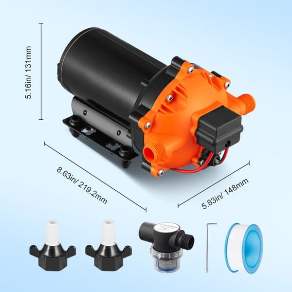 Självprimande Membranvattenspump-Duoku-12 V DC-Flöde 20,8 L/min-med Automatisk Tryckbrytare-Justerbart Tryck 2,7 till 7 bar