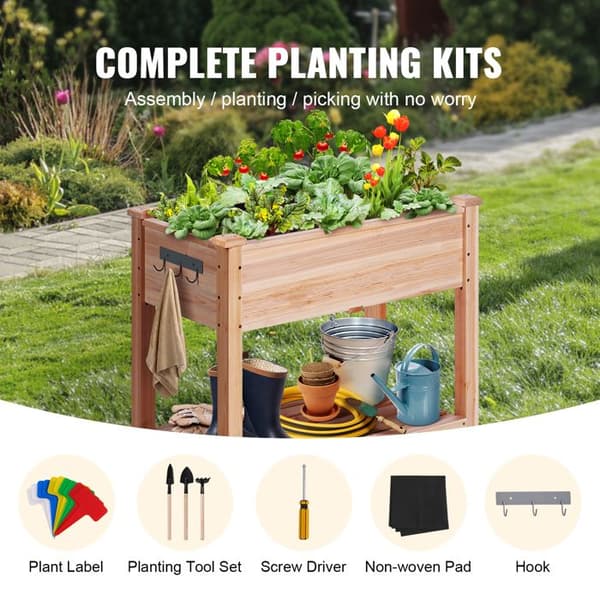 Planterare - DUOKU - Rektangulär - Granträ - 33,9 x 18,1 x 30 tum - 75 kg kapacitet Burlywood