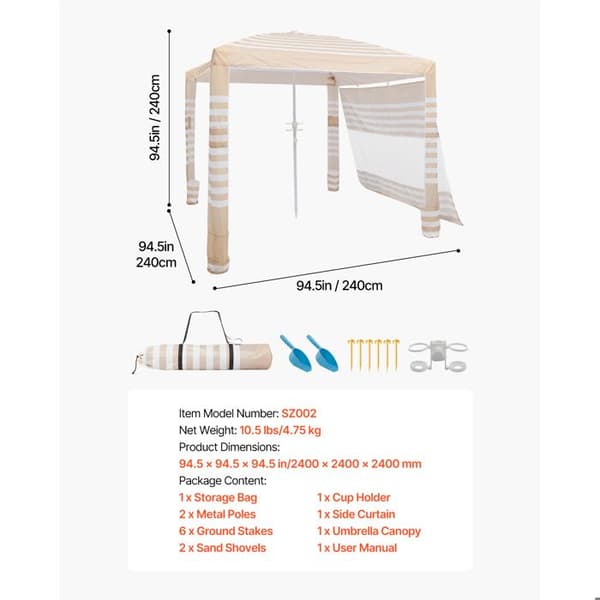 Strandtält - DUOKU - SZ002 - 2,4x2,4 m - Sidoväggar - Sandfickor