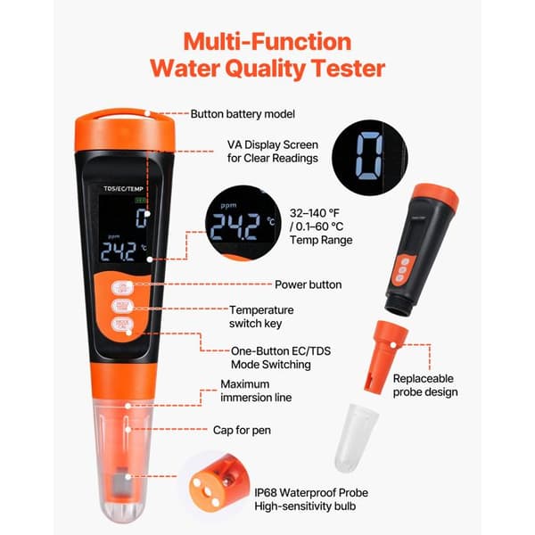 Bärbar TDS-testare - Duoku - Multiparametrisk mätapparat EC/TDS 0-9990 ppm, Digital vattenkvalitetsanalysator med ATC