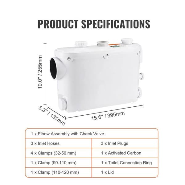Sanitär Kvarn - DUOKU - FLO500 - 500 W - Flöde 6600 L/h - IPX8