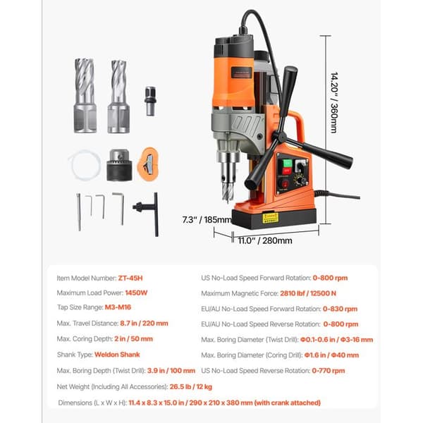 Magnetboremaskine - DUOKU - Motor 1450 W - Variabel Hastighed - 40 mm - Søjle