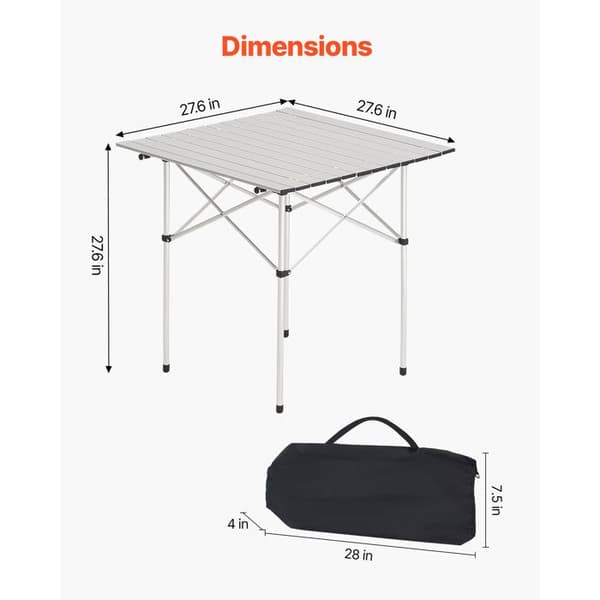 Fällbord för camping och rullbart - DUOKU - GV-Z70 - 70x70 cm - Aluminiumlegering - Belastning 30 kg Silver / Silverfärgad