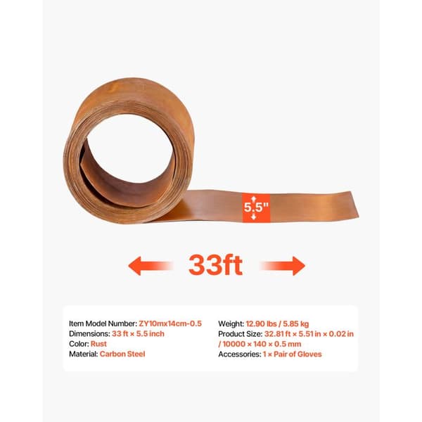 Havekant - DUOKU - ZY10mx14cm-0.5 - 10 m - 14 cm - Kulstofstål (rust) Rost