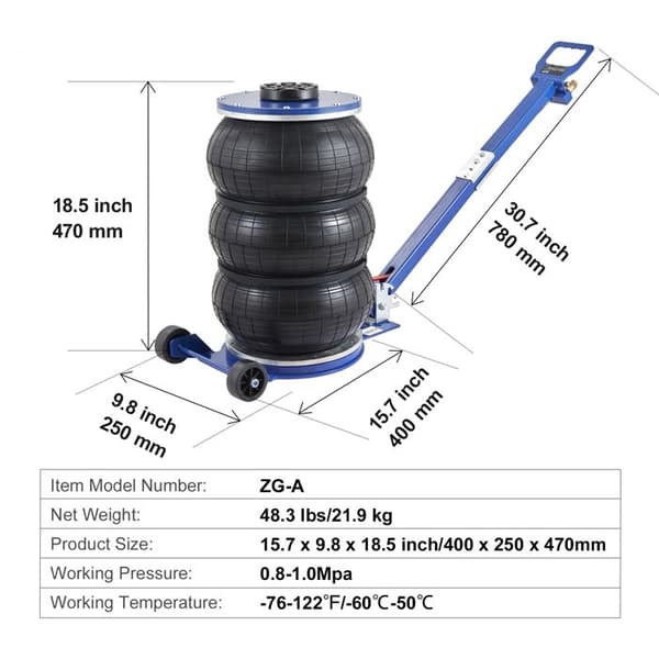 Pneumatisk domkraft - DUOKU - Duoku - 5 ton - Lyft 140–470 mm - Justerbart handtag