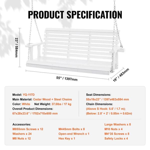Veranda Gunga - DUOKU - YQ-117D - Cederträ - Kapacitet 400 kg - Vit Vit