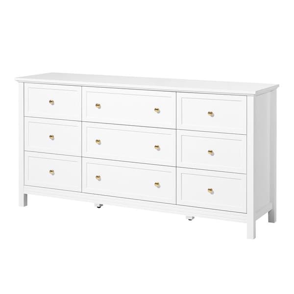 Kommode - DUOKU - 3 kolonner 9 skuffer - Hvid - MDF og spånplader - Anti-tipping skydesystem Vit