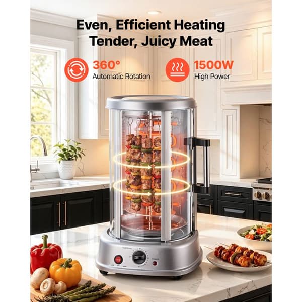 Vertikal elektrisk grill - DUOKU - TB2023A-F - 11,5 L - 1500 W - Timer 0-60 min