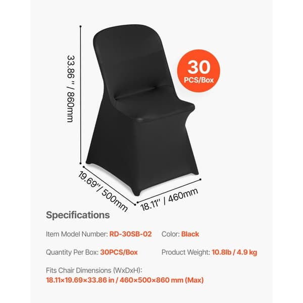 Stolsöverdrag - DUOKU - 30-pack - Svarta Stretch - Polyester och Elastan - 46 x 50 x 86 cm Svart
