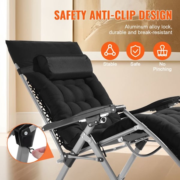Zero Gravity Stol - DUOKU - 33 Tommer - Kapacitet 500 lb - Justerbar - Sort Svart