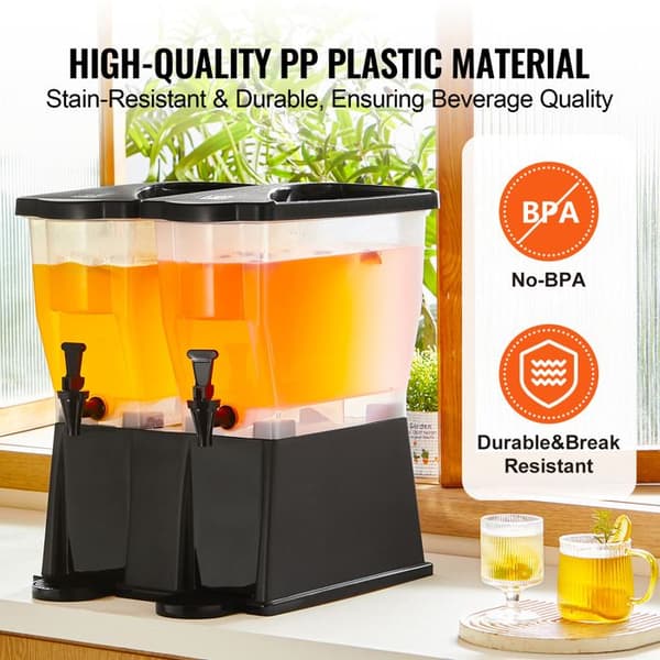 Drycker Distributör - DUOKU - 2 x 3 Gallon - Plast - Stöd och Lock med Kran