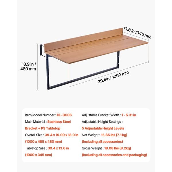 Bord Suspenderet - DUOKU - Sammenfoldelig - 100 x 48,5 cm - Justerbar 5 Niveauer - Rustfrit Stål