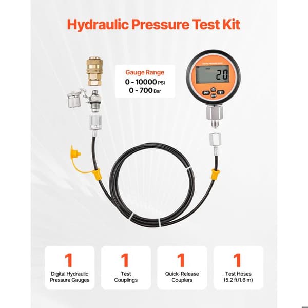 Hydraulisk Tryktest Kit-Duoku-Digital Manometer 0-10000 PSI 0-700 Bar med Testforbindelse-Hurtigforbindelse og Slange