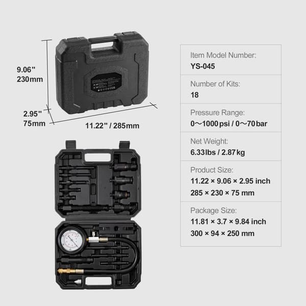Diesel Motor Compression Tester-Duoku-18 Delar-Testtryk Cylinder Kit-med Adaptere