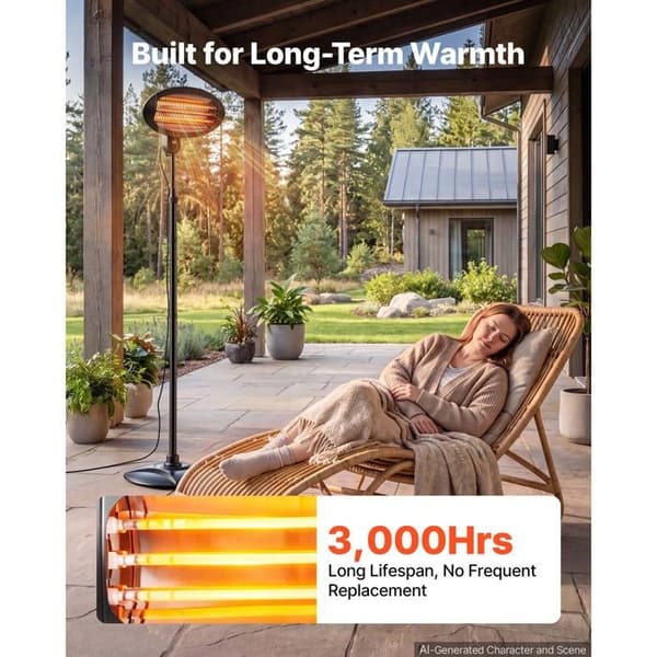 Infrarød Radiator 2000 W På Stativ-Duoku-Udendørs Varme til Terrasse, Have og Balkon, med 3 Justeringsniveauer, Sort