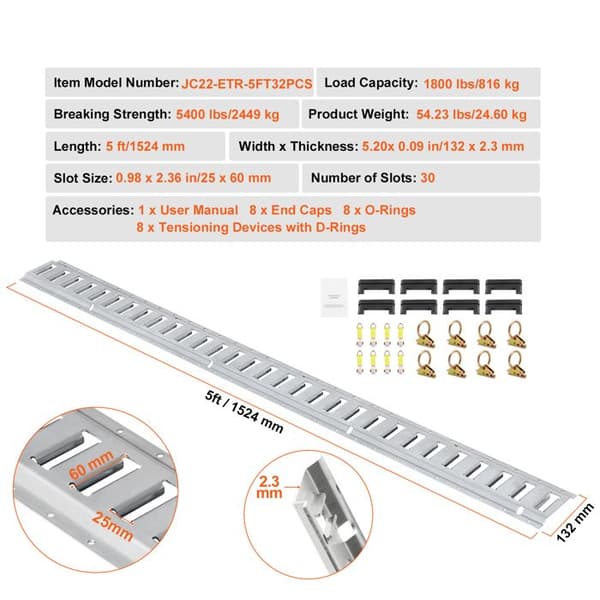 Kit de Rails D'arrimage-Duoku-E Track-24 Rails E de 5 pi-Comprend 8 Rails-8 Joints Toriques-8 Attaches Avec Anneau en D
