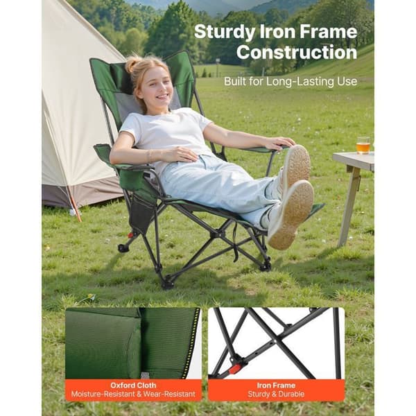 Campingfällstol Duoku - YL-15005-3 - Justerbar i 4 Positioner - Fotstöd Ingår - 100 kg Grön
