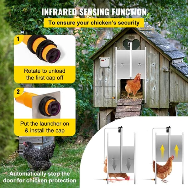 Automatisk dörr för hönshus - DUOKU - SS—KSJLKMQ0003 - 30x30 cm - Ljus sensor & timer - IR sensor, 2 fjärrkontroller