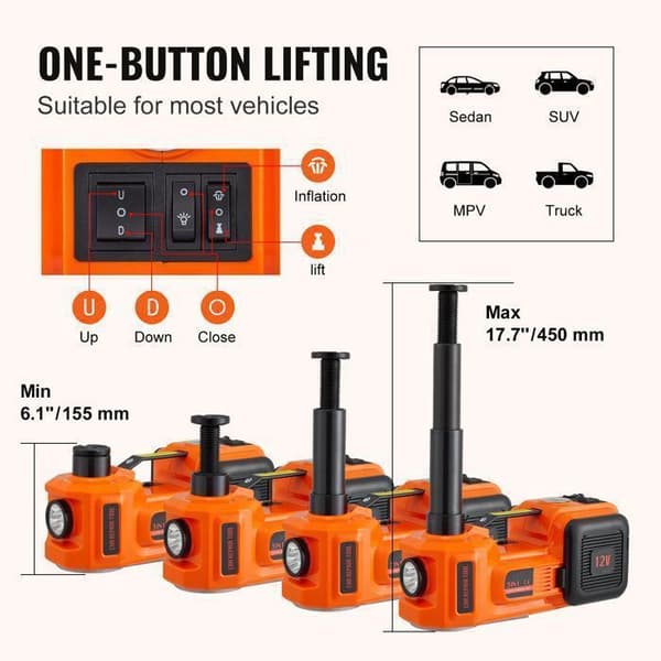 Elektrisk Domkraft Duoku 5T 11023 lb multifunktion LED Svart, Orange