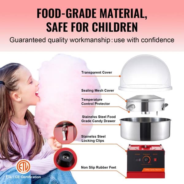 Candyflossmaskine - DUOKU - MHTJXM01H - 1000 W - Rustfrit Stål - 6 stk/min Röd
